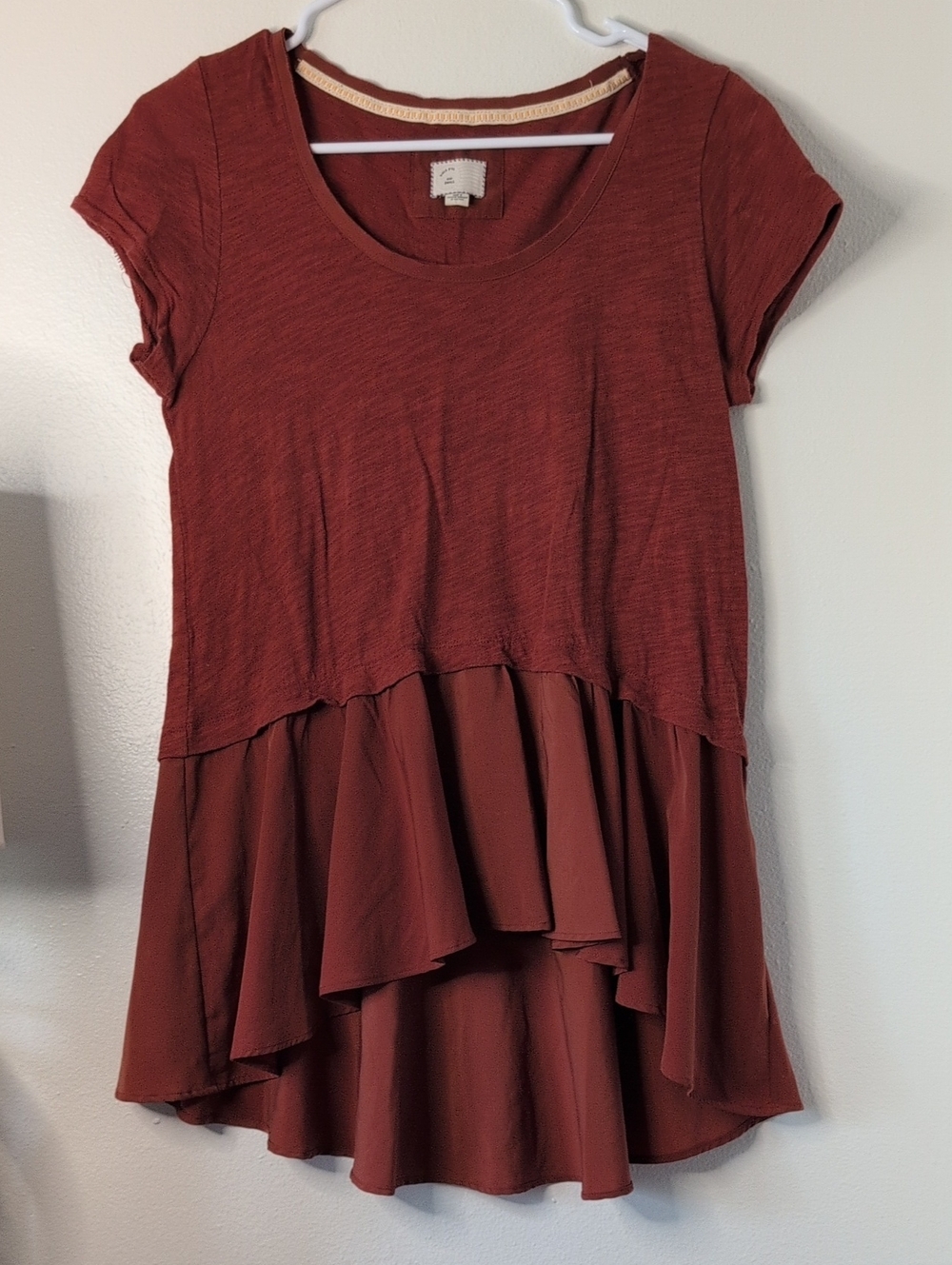 Anthropology Rust Red Layered Peplum Top